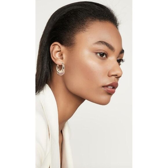 Shashi Revolve Beam Earrings 18k Gold Plated Brass Hoop - Picture 2 of 3